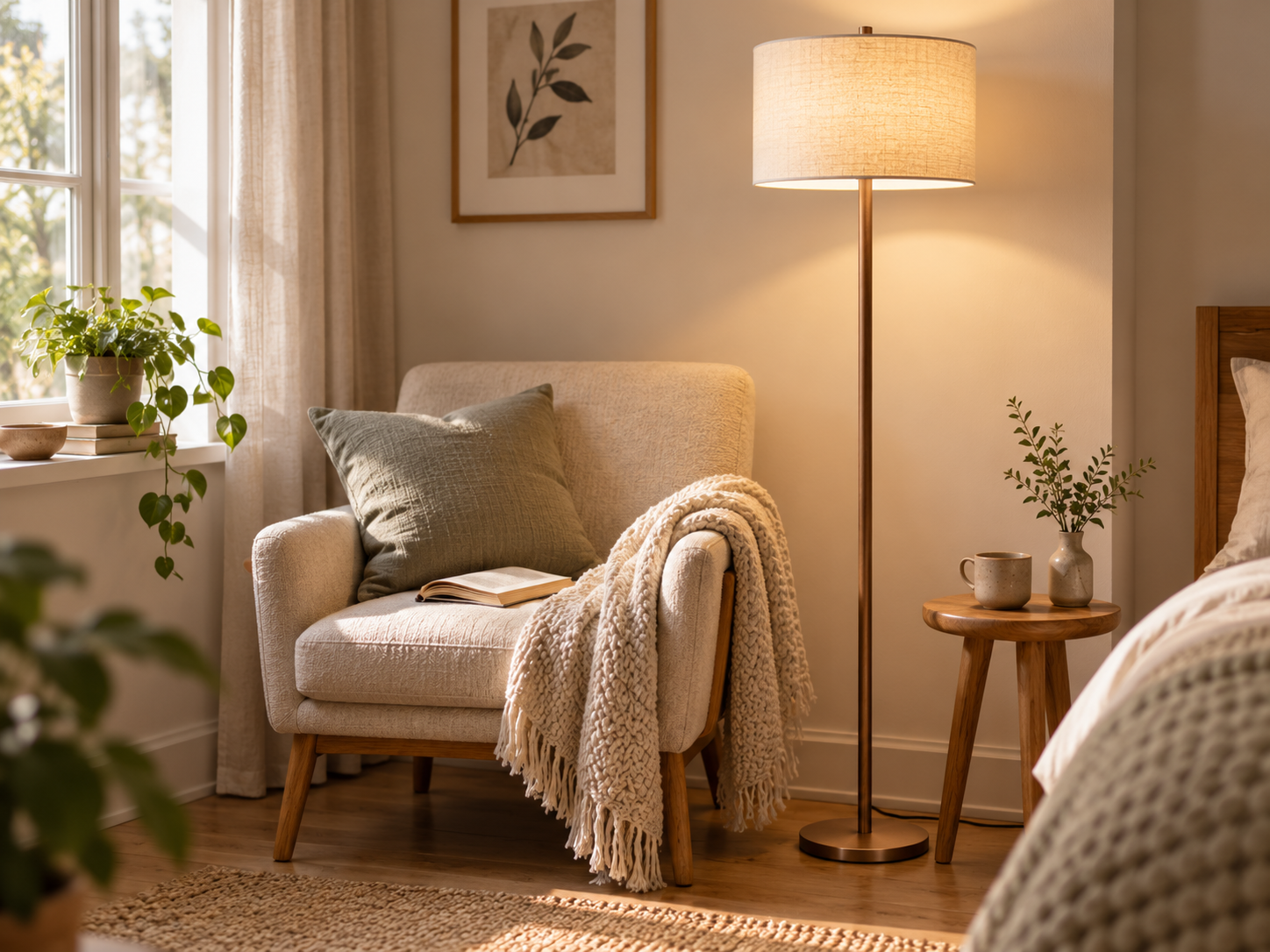 Use a floor lamp instead of a large table lamp