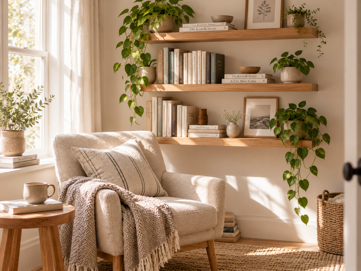 Add floating shelves for books