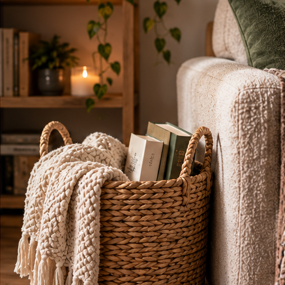 Keep books in a nearby basket