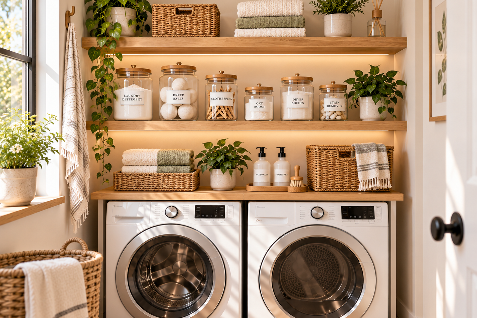 Use labeled containers for laundry supplies