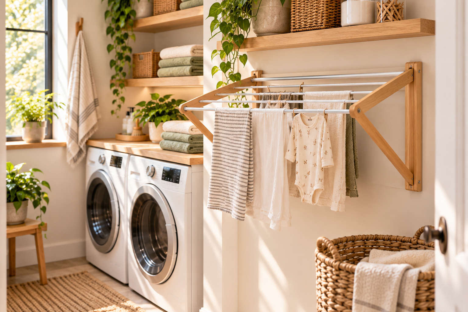 Add a wall-mounted drying rack