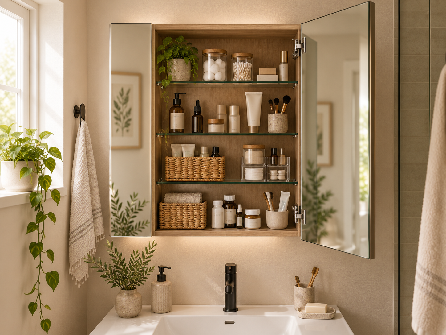 Install a mirrored medicine cabinet