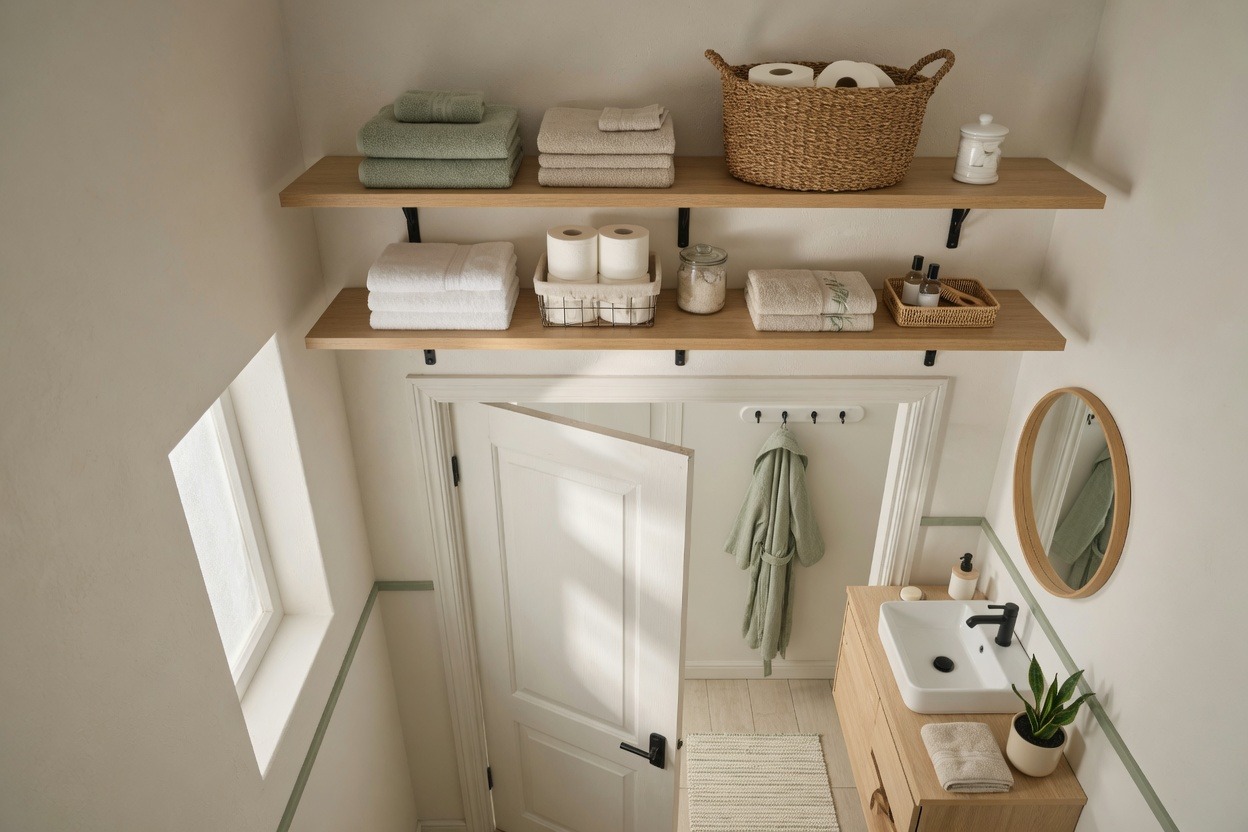 Add shelves above the bathroom door