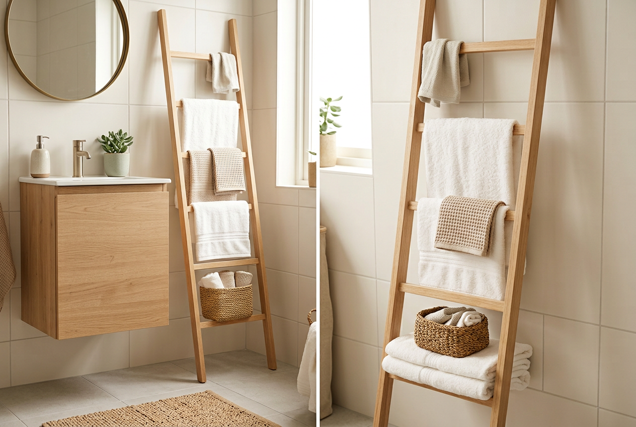 Add a ladder shelf for towels