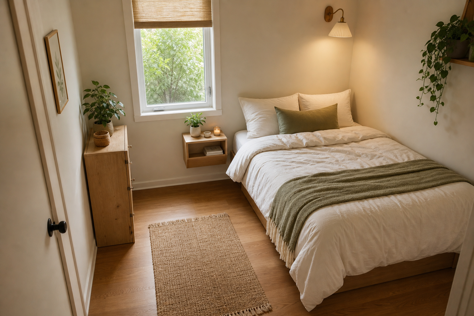 Push the bed into a corner when space is extremely tight