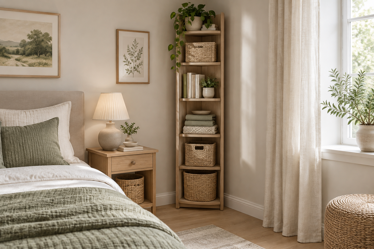 Place tall storage in corners