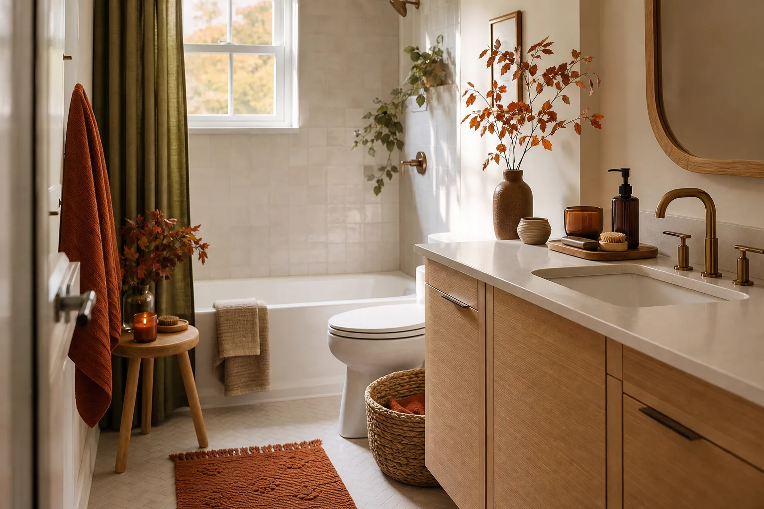 Small Apartment Fall Bathroom Decor Ideas That Don't Waste Space