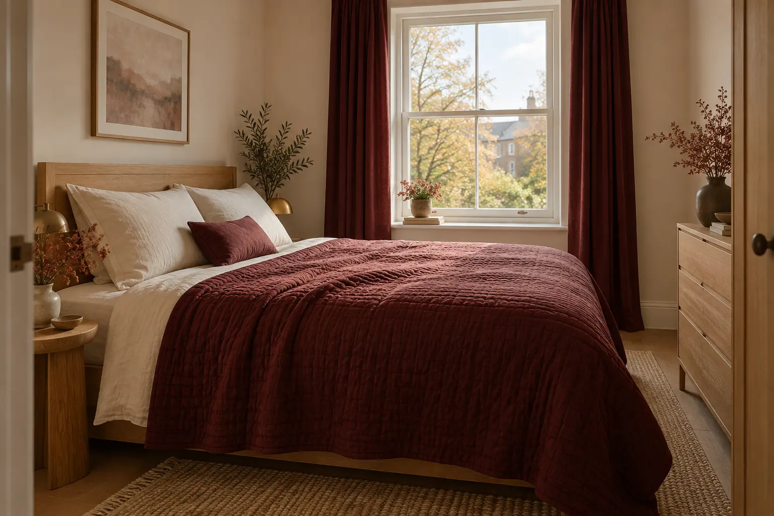 Bring in burgundy through textiles instead of every wall