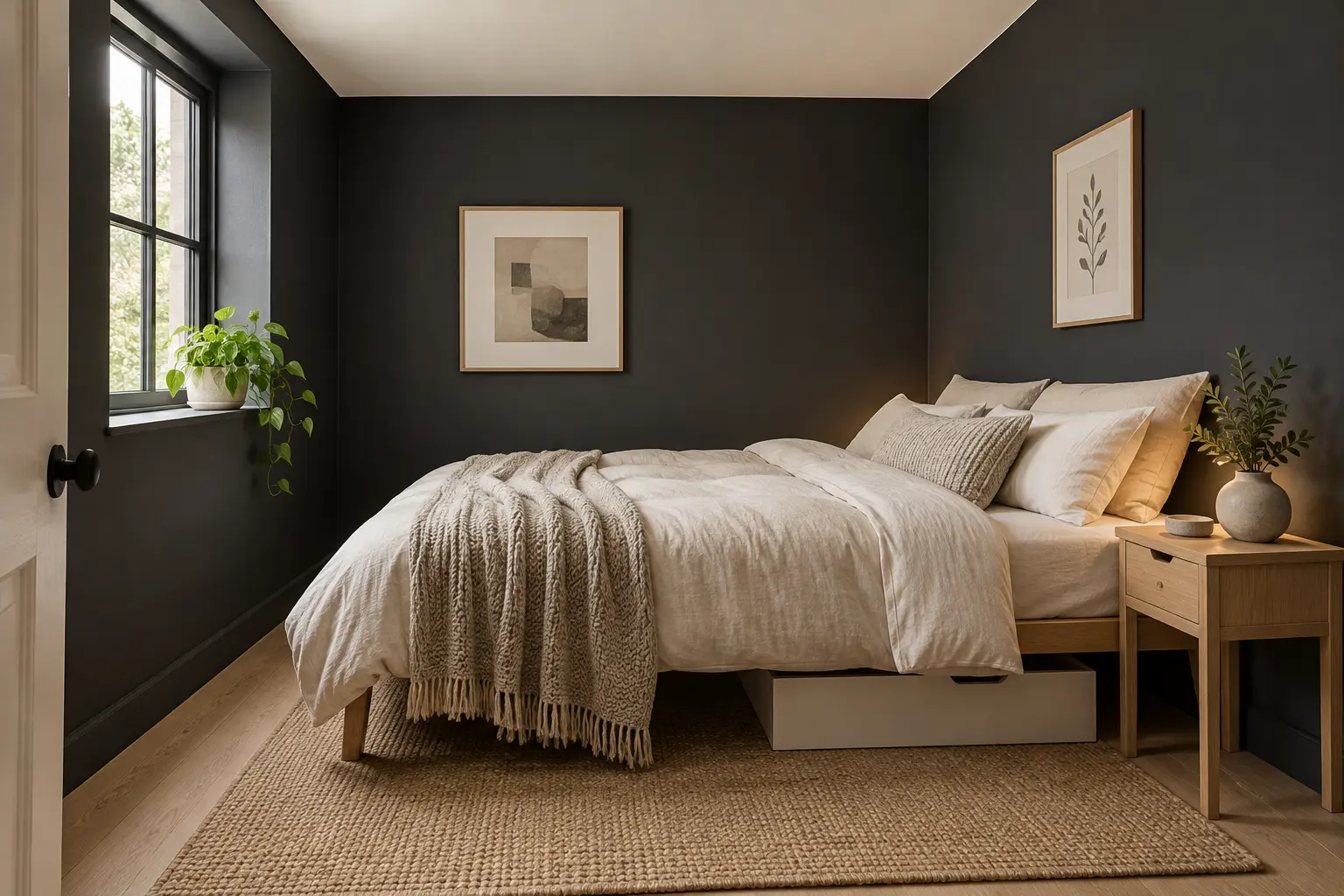 Use charcoal walls with a clearly lighter ceiling