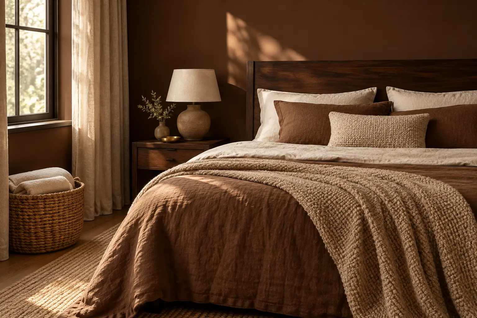 Build a warm brown room with texture, not extra objects