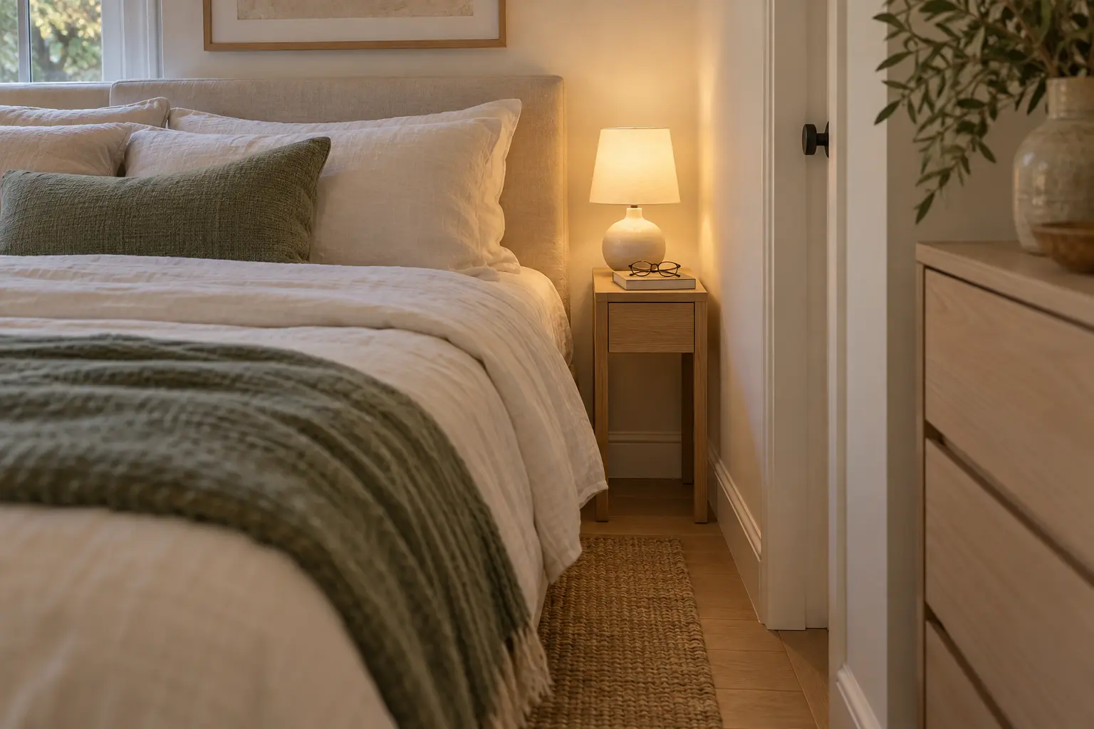 Use a compact table lamp with the switch in reach