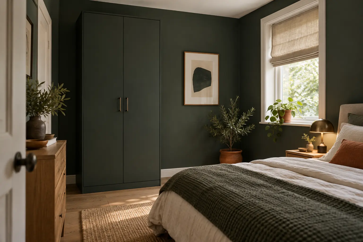 Blend one tall storage piece into the wall color