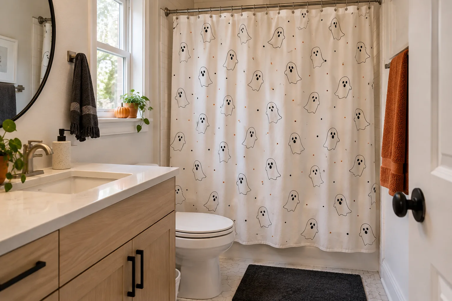 Choose a Halloween shower curtain only if it replaces the usual one
