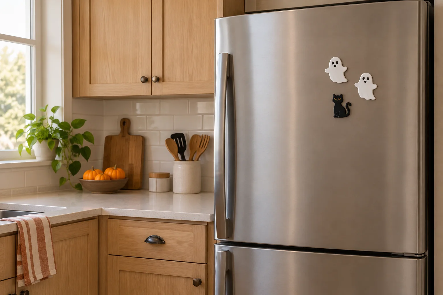 Use a few magnets on a suitable refrigerator door