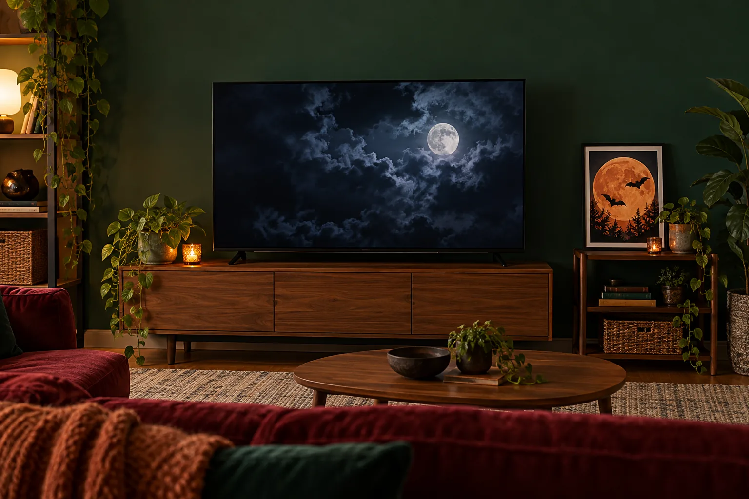 Keep the Halloween focal point beside the screen