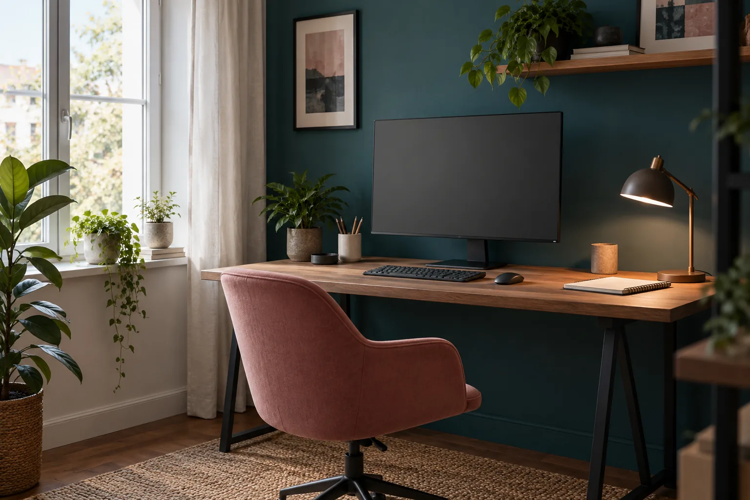 A monitor positioned with daylight entering from a side window rather than behind the viewer.