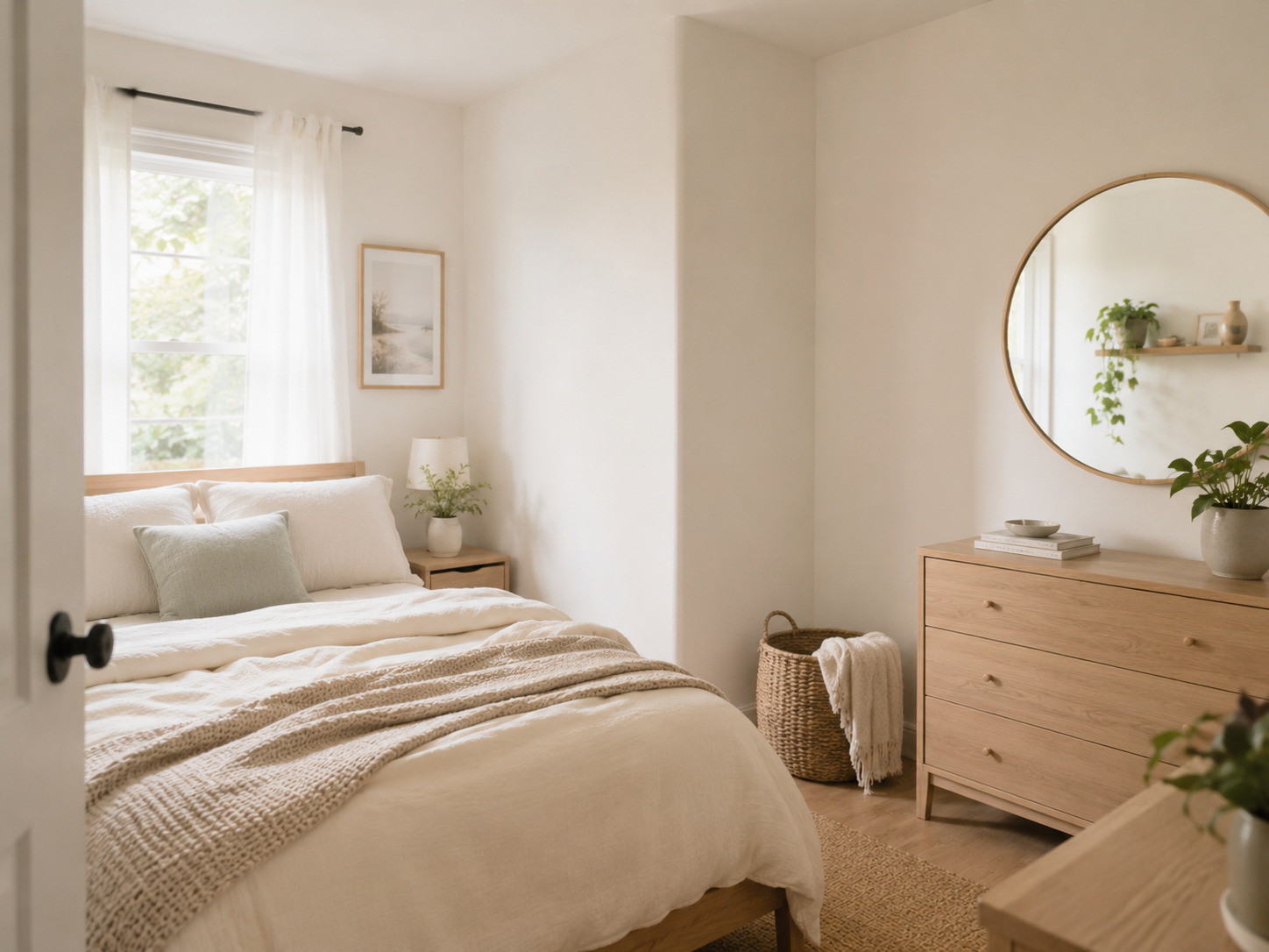 Choose a narrower bedside table around its contents