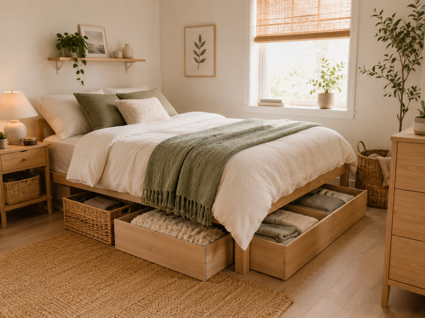 Choose a bed with usable built-in drawers