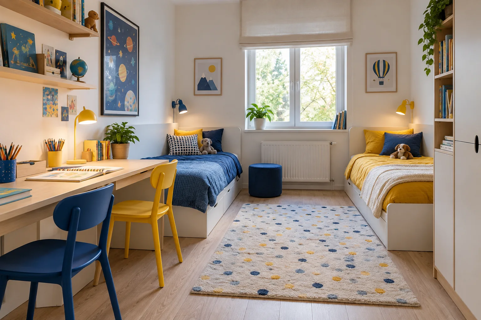 A Shared Desk Area for Two Children in a Small Room